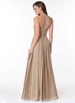 Azazie Ginger Bridesmaid Dresses Taupe A-Line Halter Pleated Chiffon Dress image4