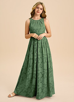 Azazie Bibiane Junior Eucalyptus A-Line Pleated Floral Burnout Dress image8