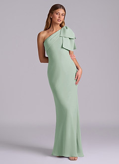 Azazie Yuanna Bridesmaid Dresses Agave Mermaid One Shoulder Chiffon Dress image3