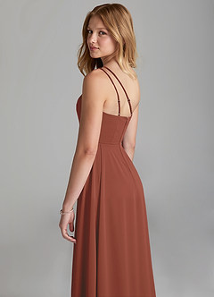 Azazie Maron Junior Auburn A-Line Pleated Stretch Satin Dress image2