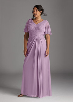 Azazie Emmeline Mother of the Bride Dresses Wisteria A-Line V-Neck Pleated Mesh Dress image7