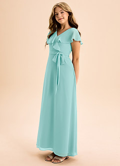 Azazie Lainey Junior Abito A-Line in Chiffon Con Tasche Acqua image3
