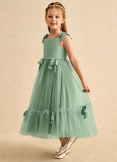 Azazie Jaci Flower Girl Dresses Matcha A-Line Spaghetti Strap Chiffon Dress image1