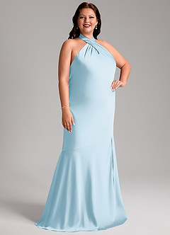 Azazie Lorena Vestidos de damas de honor Vestido de Azul Cielo de Satén Elástico de Corte Sirena con Plisado image10