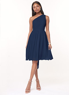 Azazie Katrina Abiti da Damigella Abito A-Line in Chiffon Monospalla Marino Scuro image1
