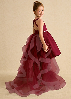 Azazie Julietta Flower Girl Dresses Burgundy Ball-Gown Convertible Tulle Dress image6