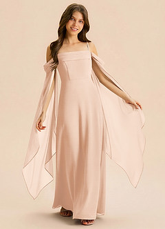 Azazie Moana Junior Linia A Pofałdowany Szyfon Długość podłogi Młodsza druhna Sukienka image1