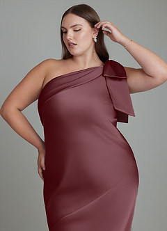 Azazie Yuanna Bridesmaid Dresses Sangria Mermaid One Shoulder Stretch Satin Dress image10