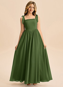 Azazie Delia Junior Abito A-Line in Chiffon Fiocco Oliva image3