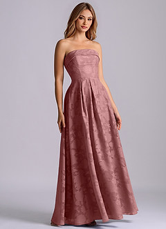 Azazie Lucienne Brautjungfernkleider A-Linie Schulterfrei Blumen-Burnout Kleid Altrosa image3