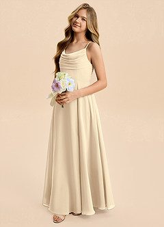 Azazie Gia Junior Champagne A-Line Pleated Chiffon Dress image7