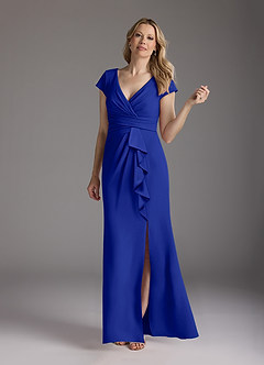 Azazie Tana Mother of the Bride Dresses Royal Blue Mermaid V-Neck Pleated Stretch Crepe Dress image3