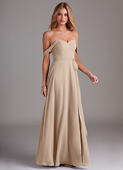 Azazie Aaron Bridesmaid Dresses Taupe A-Line Off the Shoulder Chiffon Convertible Dress image6