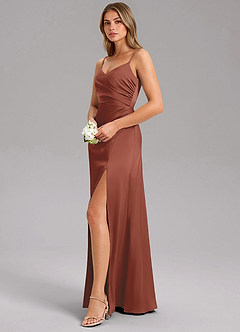 Azazie Azuree Bridesmaid Dresses Auburn A-Line Pleated Stretch Satin Dress image4