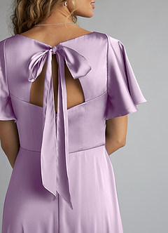 Azazie Kimber Bridesmaid Dresses Frosted Lilac A-Line Ruched Stretch Satin Dress image5