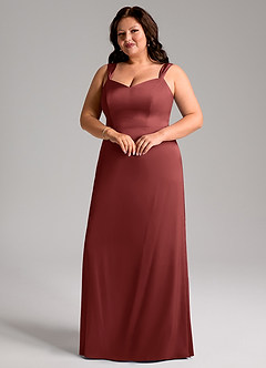 Azazie Denice Vestidos de madrinha de casamento Vestido Terracota de Cetim elástico de Bainha com Plissado image6