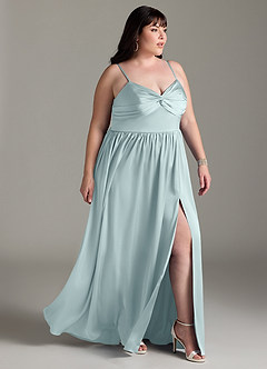 Azazie Zeya Bridesmaid Dresses Mist A-Line Pleated Stretch Satin Dress image12