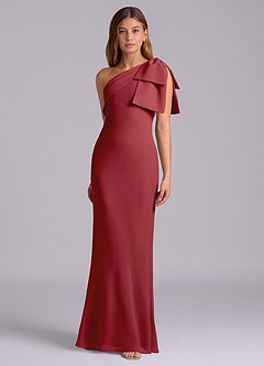 Azazie Yuanna Bridesmaid Dresses Pomegranate Mermaid One Shoulder Chiffon Dress image5