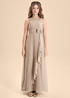 Azazie Lilenne Junior Vestido de Gris Pardo de Gasa de Corte en A con Lazo image5