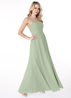 Azazie Jay Bridesmaid Dresses Dusty Sage A-Line Square Neckline Side Slit Chiffon Dress image3