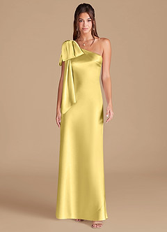 Azazie Capri Brudtärnklänningar Klä av Tubklänning i Metallisk satin Ena axeln Kanariefågel image3