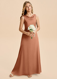 Azazie Kiki Junior Bronzer A-Line Bow Stretch Satin Dress image1
