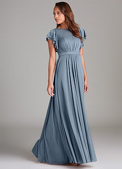 Azazie Daphne Modest Bridesmaid Dresses A-Line Ruched Mesh Floor-Length Dress image3