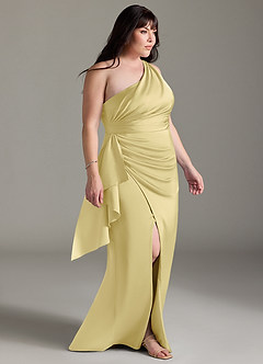 Azazie Maive Robes de demoiselle d'honneur Robe Fourreau en Satin extensible Rayé Sorbet Citron image8