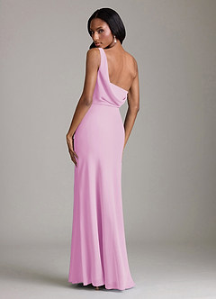 Azazie Madelyn Bridesmaid Dresses Candy Pink Mermaid One Shoulder Chiffon Convertible Dress image10