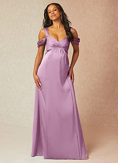 Azazie Rhea Brautjungfernkleider für Schwangere A-Linie Schulternfrei Gefaltet Stretch-Satin Bodenlänge Kleid image5