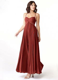Azazie Devyn Bridesmaid Dresses Terracotta A-Line Corset Chiffon Dress image3