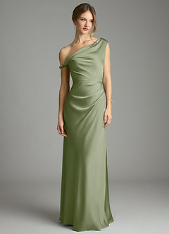 Azazie Emerson Bridesmaid Dresses Pistachio Mermaid Off the Shoulder Stretch Satin Dress image3