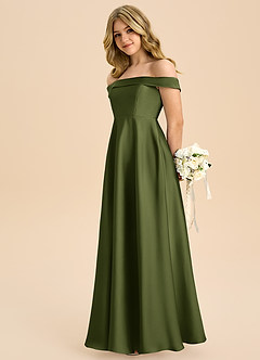 Azazie Sissy Junior Linia A Zza ramienia Satyna elastyczna Długość podłogi Młodsza druhna Sukienka image6