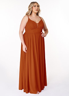 Azazie Rayna Bridesmaid Dresses Paprika A-Line V-Neck Pleated Chiffon Dress image10