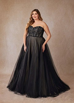Azazie Persephone Wedding Dresses Black Champagne Ball-Gown Lace Tulle Dress image11