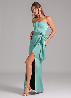 Azazie Jamie Bridesmaid Dresses Aqua A-Line Strapless Stretch Satin Convertible Dress image4