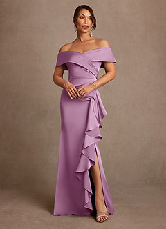 Azazie Kirsty Mère de la mariée Robes Robe Fourreau en Satin extensible Épaule décolletée Glycine image1