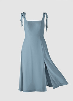 Bow Tie Dusty Blue Chiffon Midi Dress With Slit image10
