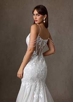 Azazie Denise Suknie ślubne Syrena Cekiny Tiul Pociąg Kapliczny Sukienka image5