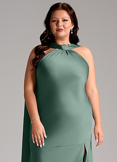 Azazie Kinsley Bridesmaid Dresses Eucalyptus Mermaid Side Slit Stretch Satin Dress image13