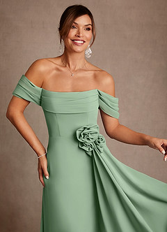 Azazie Amherst Mother of the Bride Dresses Matcha A-Line Off the Shoulder Chiffon Dress image6