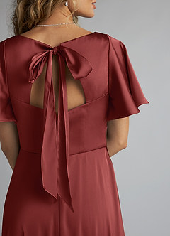 Azazie Kimber Robes de demoiselle d'honneur Robe Trapèze en Satin extensible Drapé Terracotta image5