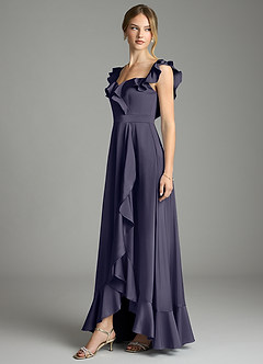 Azazie Lyra Bridesmaid Dresses Stormy A-Line Off the Shoulder Stretch Satin Convertible Dress image4