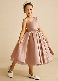 Azazie Lollipop Flower Girl Dresses Champagne Rose A-Line One Shoulder Matte Satin Dress image1