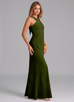 Azazie Doretta Bridesmaid Dresses Olive Mermaid Pleated Velvet Dress image5