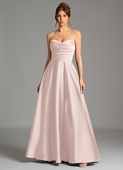 Azazie Ayla Bridesmaid Dresses Blushing Pink A-Line Corset Stretch Satin Dress image3