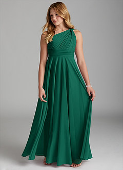 Azazie Charlize Junior Emerald A-Line Mesh Dress image4