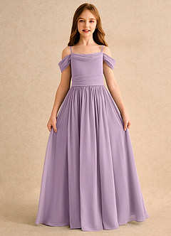 Azazie Shia Girls Formal Abiti da Ragazza di Fiori Abito A-Line in Chiffon Spalle Scoperte Glicine image5