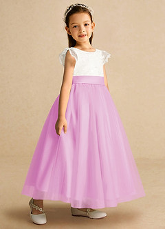 Azazie Pookie Flower Girl Dresses Candy Pink A-Line Lace Tulle Dress image2