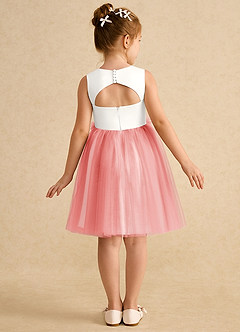 Azazie Louisa Flower Girl Dresses Ivory Coral A-Line Sleeveless Tulle Dress image2
